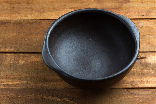 istock clay pottery plate on the wooden table. toning 528627182