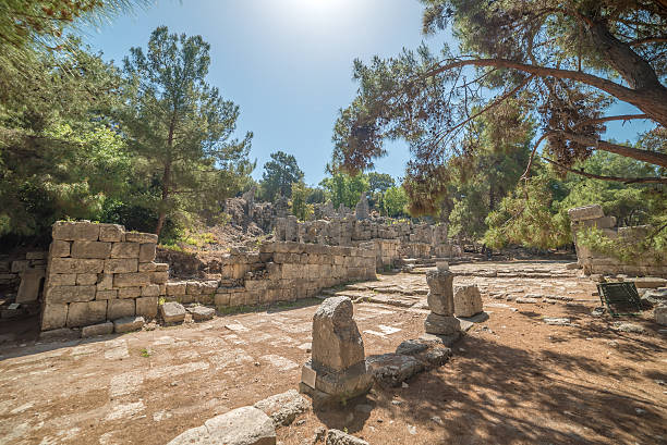 antigo cidade de phaselis, destrict antália, turquia - anatolya imagens e fotografias de stock