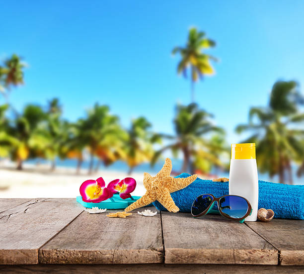 istock Beach accessories for travelling on wood 528629070