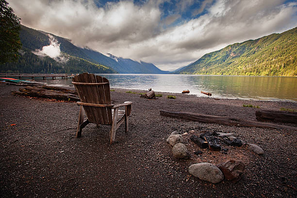 istock Wooden Chair at Lake Crescent 528629390