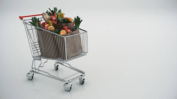 istock Shopping cart full with products 528631896