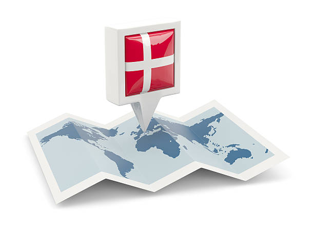 istock Square pin with flag of denmark on the map 528631897