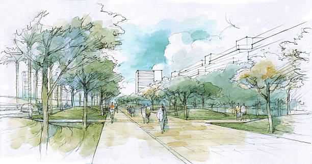 walk in the city walk in the city landscape  park . architecture stock illustrations