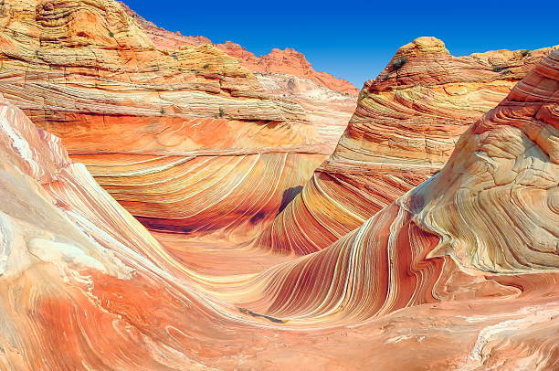 The Wave, plateau from red sandstone in form ocean waves. The Wave, plateau from red sandstone in the form of ocean waves. coyote buttes stock pictures, royalty-free photos & images