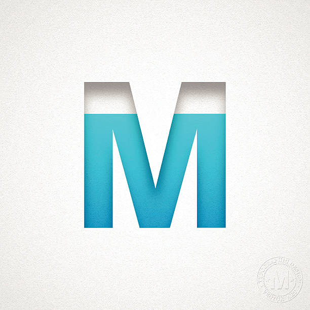 alfabet m projektu-niebieski list na papierze wodne - letter m alphabet three dimensional shape render stock illustrations
