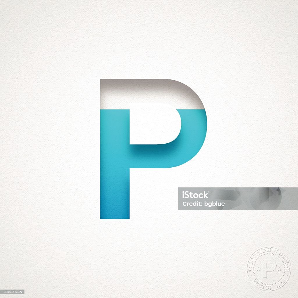 Alphabet P Design - Blue Letter on Watercolor Paper Blue letter "P" cut out of watercolor paper (white background). Letter P stock vector