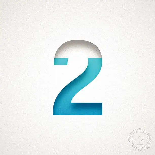 Vector illustration of Number 2 Design (Two) - Blue Number on Watercolor Paper