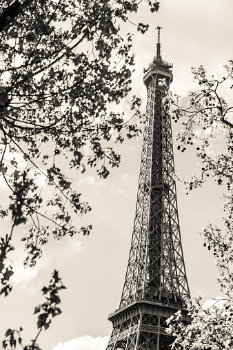 The Eiffel Tower in sepia.