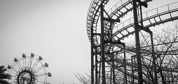 istock Roller Coaster and Ferris wheel Silhouette Black and White 528635660