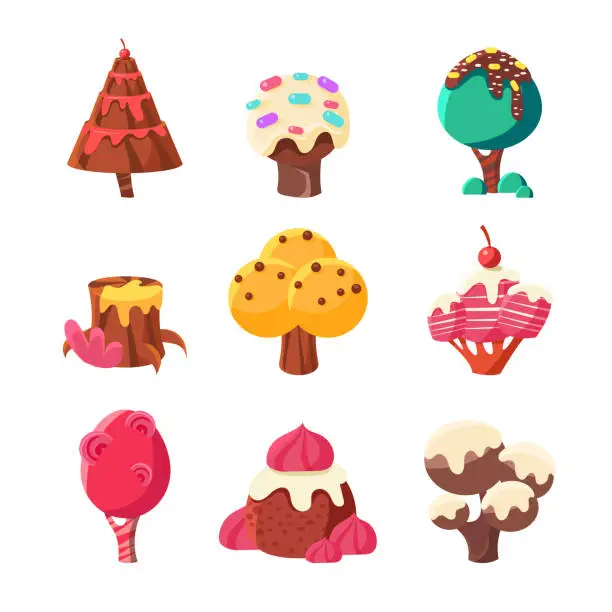 Vector illustration of Trees Made Of Sweets Set