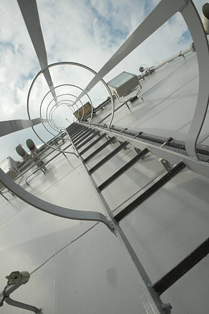 istock Gray metal stairway 528638645
