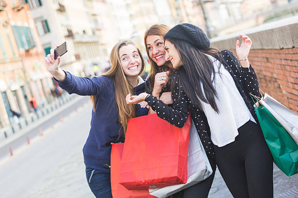 istock Happy Women Taking Selfie after Shopping 528677857