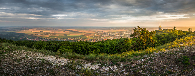 City of Nitra from Above at Sunset with Tourist Path in Foreground as Seen from Zobor Mountain