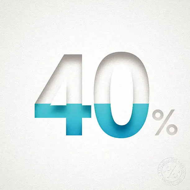 Vector illustration of Forty Percent Design (40%) - Blue number on Watercolor Paper