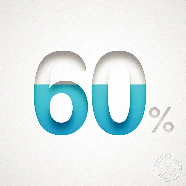 Vector illustration of Sixty Percent Design (60%) - Blue number on Watercolor Paper