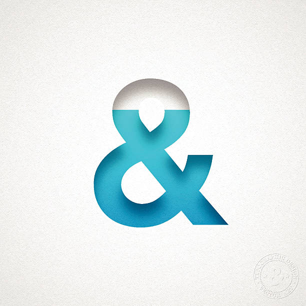 Ampersand Symbol - & - Blue Symbol on Watercolor Paper Ampersand Symbol cut out of watercolor paper (white background). ampersand stock illustrations