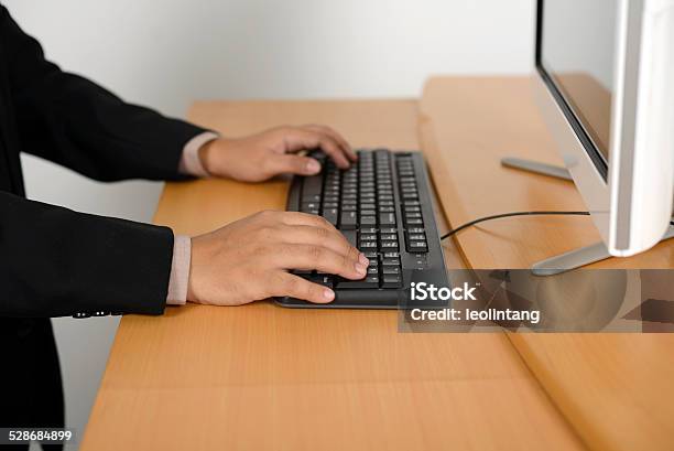 Business Man Typing With Keyboard Stock Photo - Download Image Now - Adult, Adults Only, Black Color