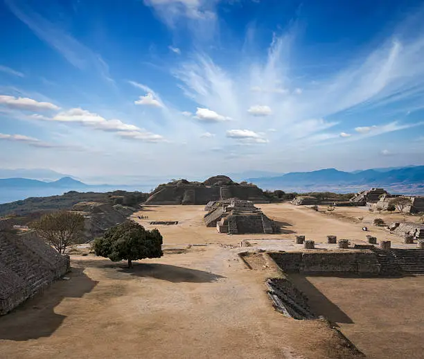 Photo of Ancient ruins on plateau Monte Alban in Mexico