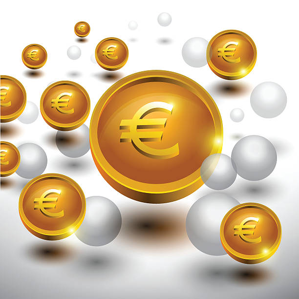 ilustraciones, imágenes clip art, dibujos animados e iconos de stock de abstracto 3d icono de brillante juegos en divisa euro concept.eps 10 - coin euro symbol european union currency gold