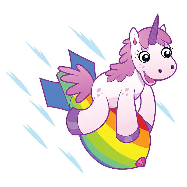 Vector illustration of Unicorn on rainbow bomb