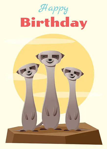 Vector illustration of Birthday and invitation card animal background with meerkat