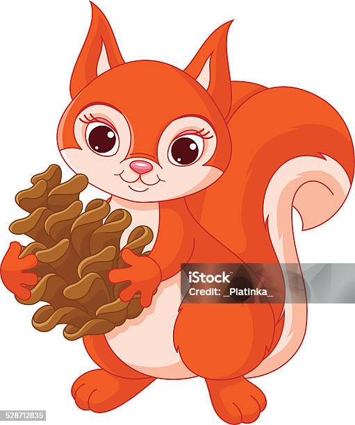 Squirrel With A Pine Cone Stock Illustration - Download Image Now - Animal, Brown, Cartoon