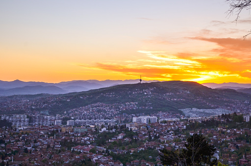 Sunset in Sarajevo, BiH, tourist travel background