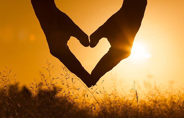 istock Hand shaped heart against a beautiful sunset 528718454
