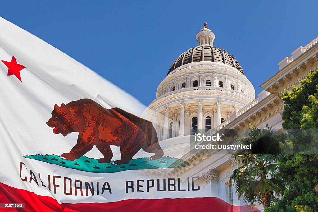 California State Capital with State Flag Sacramento California outside the capital building California Stock Photo