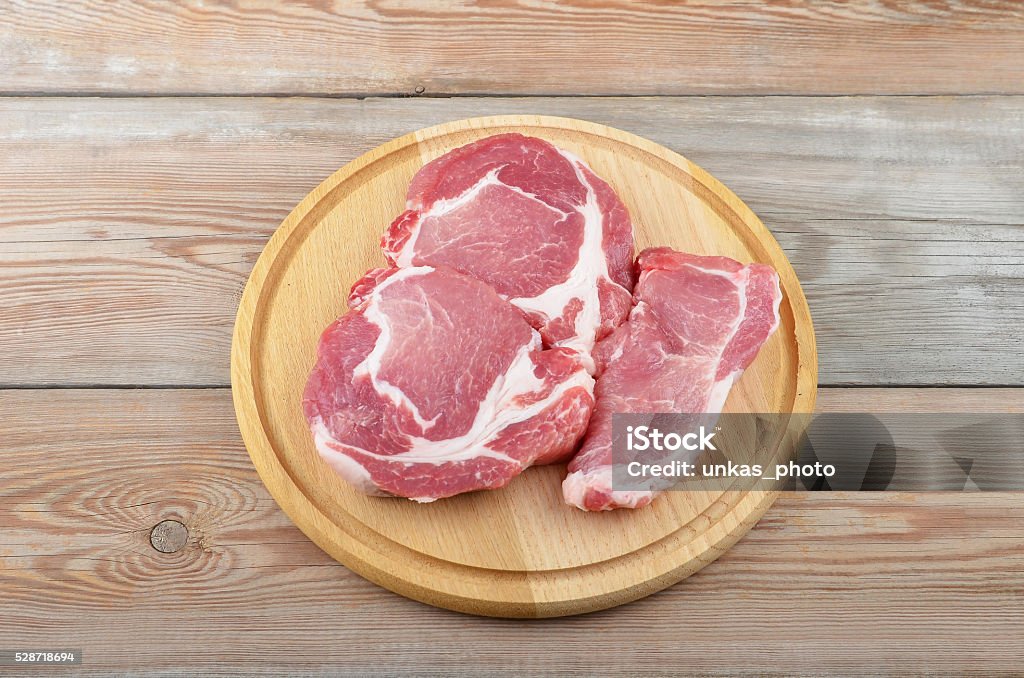 Raw meat steak Raw meat steaks on board over wooden background, DOF Backgrounds Stock Photo