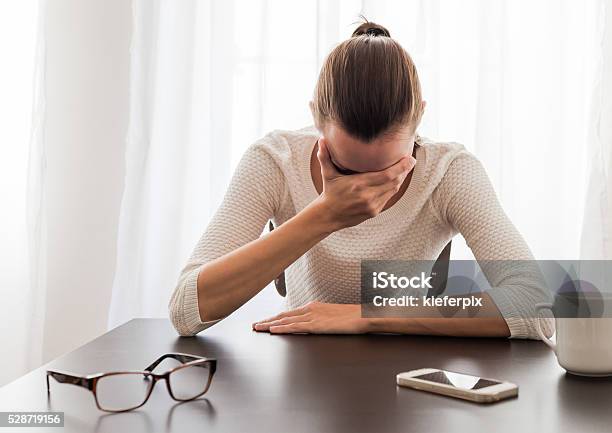 Depressed Businesswoman Stock Photo - Download Image Now - One Woman Only, Women, Working