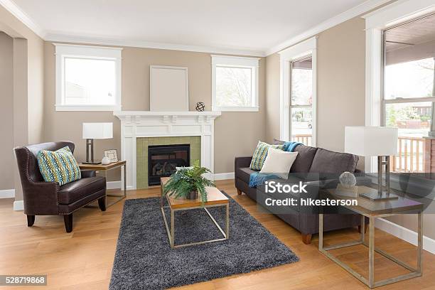 Luxurious Living Room In New Home Stock Photo - Download Image Now - Living Room, No People, Indoors