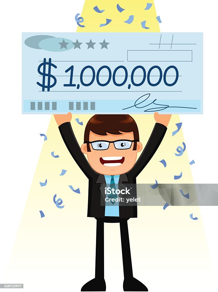 man with a big check man holding a huge check of one million dollar Adult stock vector