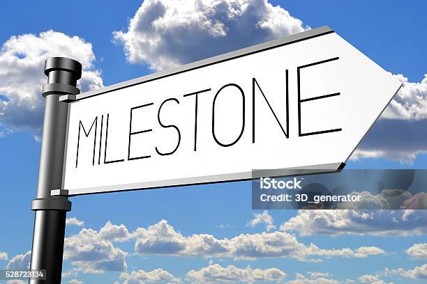 Milestone Signpost Stock Photo - Download Image Now - Life Events, Business, Sign