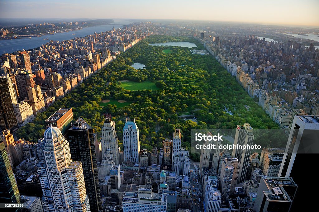 Central Park aerial view, Manhattan, New York Central Park aerial view, Manhattan, New York; Park is surrounded by skyscraper Central Park - Manhattan Stock Photo