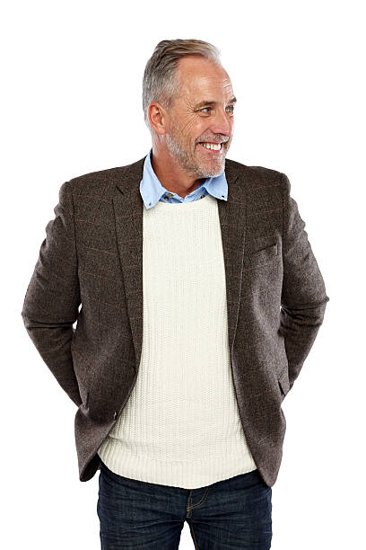 istock Happy mature man looking away at copyspace on white 528726069