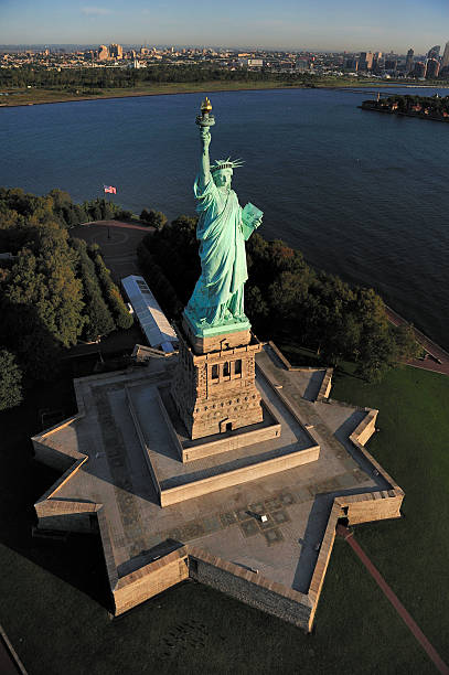 Aerial view of the Statue of Liberty, New York stock photo