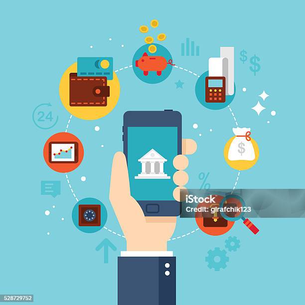 Mobile Banking Concept Flat Stylish Icon Design Stock Illustration - Download Image Now - Banking, Mobile Phone, Finance