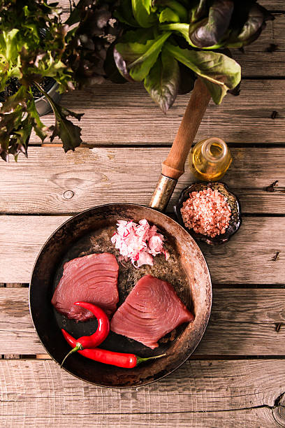 istock tuna steak in a frying pan with chilli 528730822