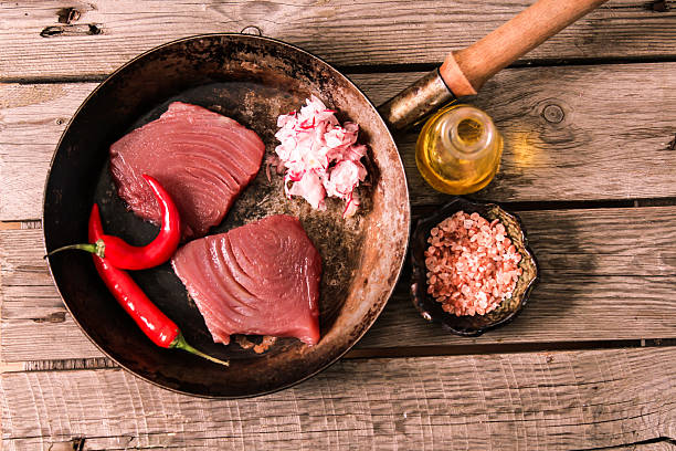 istock tuna steak in a frying pan with chilli 528730840