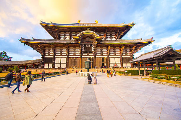 The Main Hall of Todai-ji Temple in Nara, Japan. Nara, Japan - December 1, 2012: Todai-ji temple is a Buddhist temple complex, that was once one of the powerful Seven Great Temples, located in the city of Nara, Japan. nsra stock pictures, royalty-free photos & images