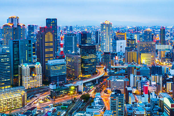 istock Night at Osaka city skyline in Japan 528731308