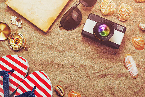 istock Summer holiday vacation accessories on beach sand 528734862