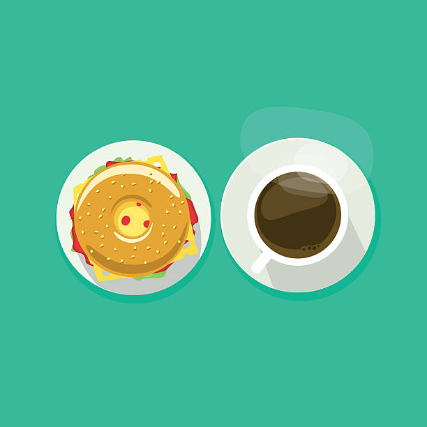 kaffeetasse mit donut-sandwich aufsicht vektor-illustration - babbles stock-grafiken, -clipart, -cartoons und -symbole