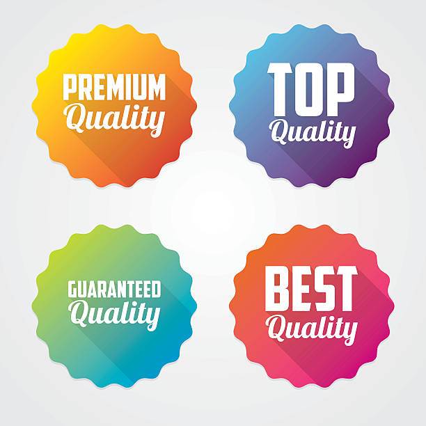 Set of Quality Vector Labels Quality labels with long shadow. label sale seal stamper badge stock illustrations