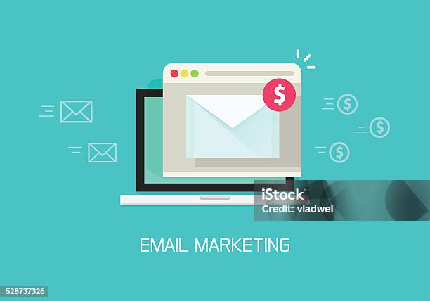 Email Marketing Vector Illustration Concept Laptop Computer Email Conversion Stock Illustration - Download Image Now