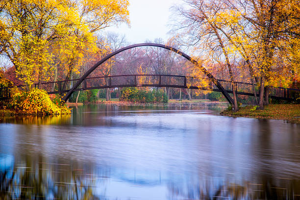 Tenney Park Bridge Tenney Park bridge on a fall morning madison wisconsin stock pictures, royalty-free photos & images