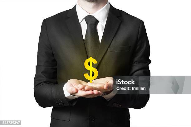Businessman Serving Gesture Dollar Symbol Stock Photo - Download Image Now - Adult, Assistance, Award