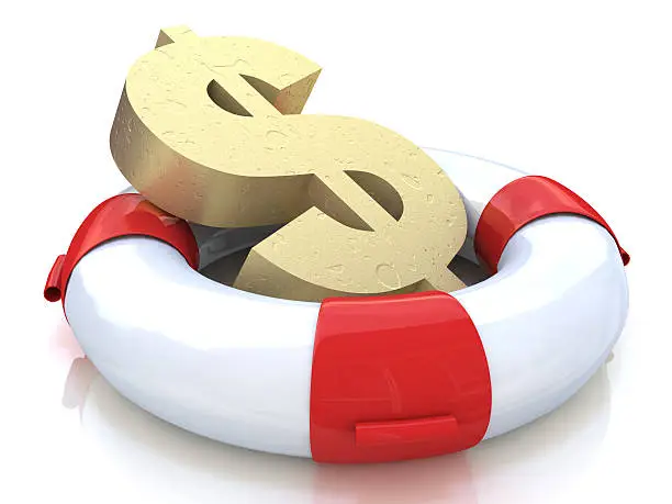 Photo of Financial insurance concept: golden dollar symbol in lifebelt