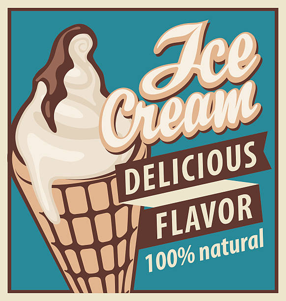 banner with the ice cream in retro style